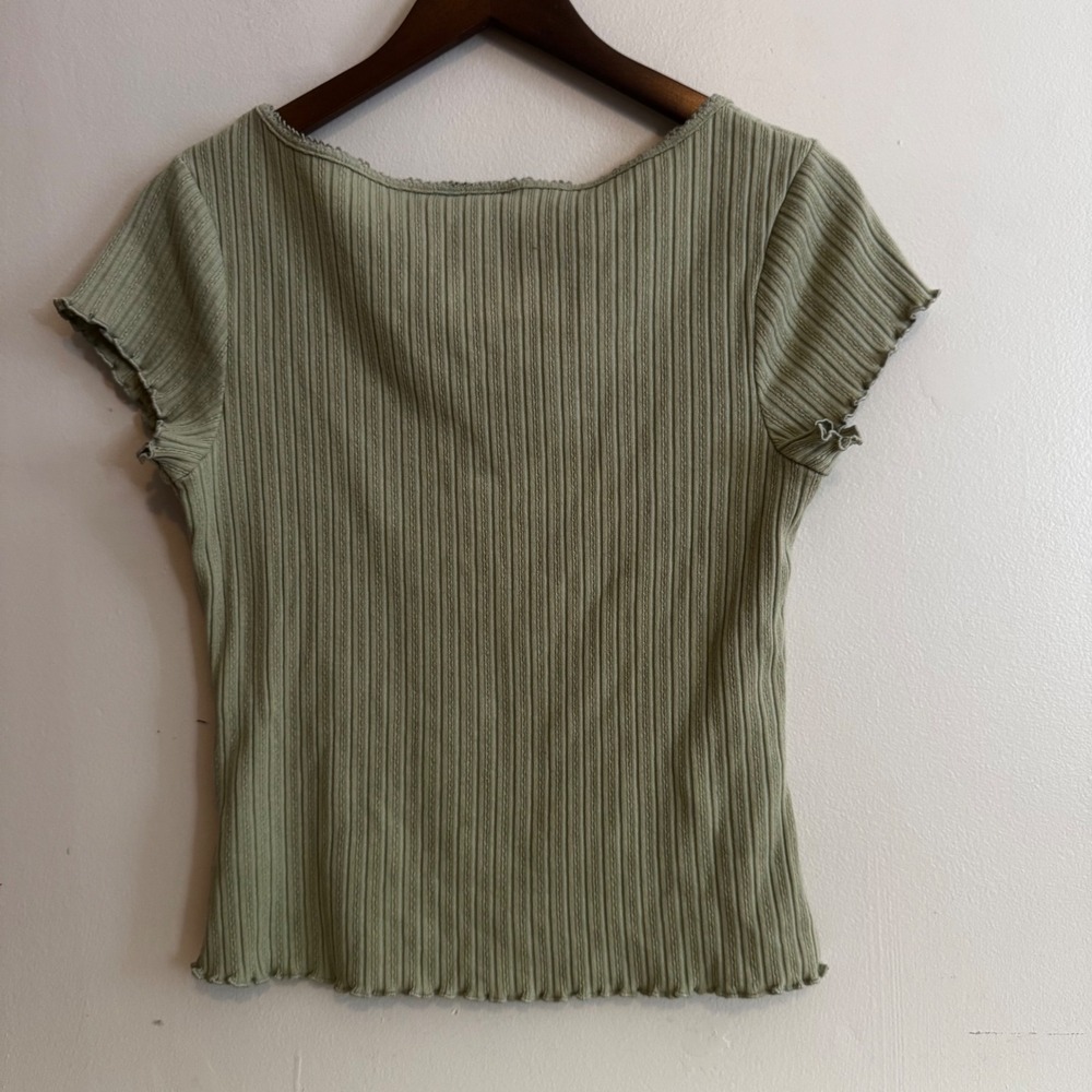 Universal Thread Women's L Green Ribbed Sweetheart Neck Top Fairy Fall Layers - Picture 3 of 5